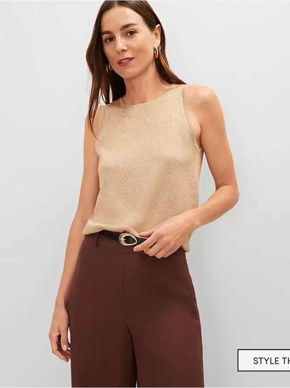 Ann Taylor Sleeveless Metallic Tank Top - Gold